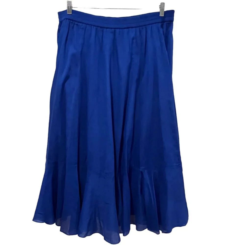 Soft Surroundings Pull On Full Ruffle Hem Midi-Maxi Skirt, Cotton, Blue, LP